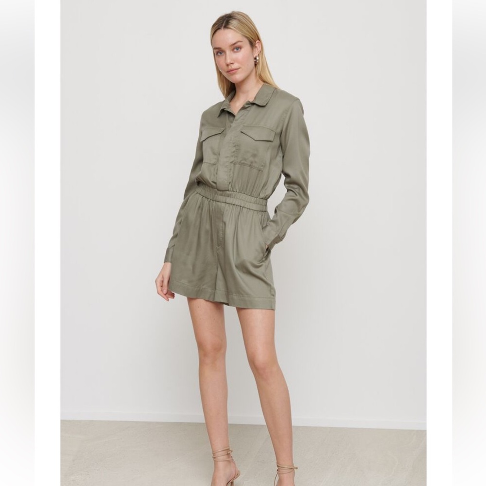Dynamite Long Sleeve Military Romper Green